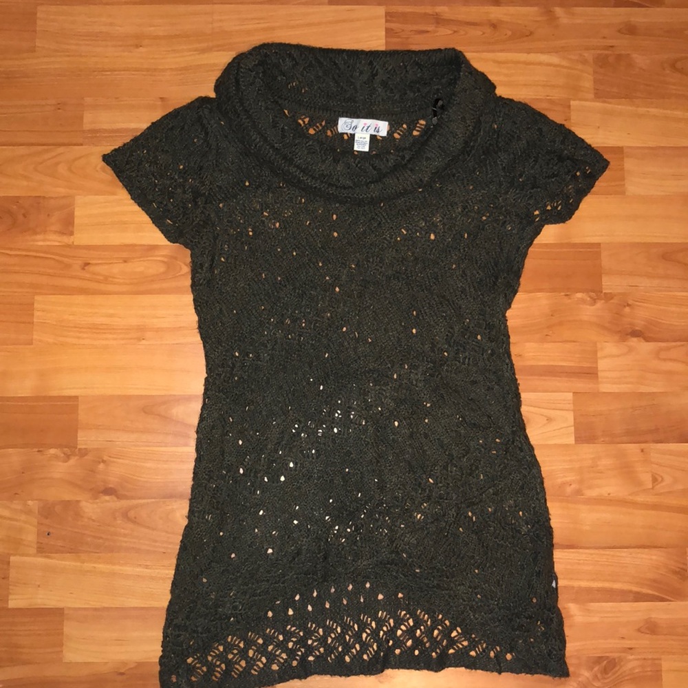 Open Knit Sweater - Dark Green